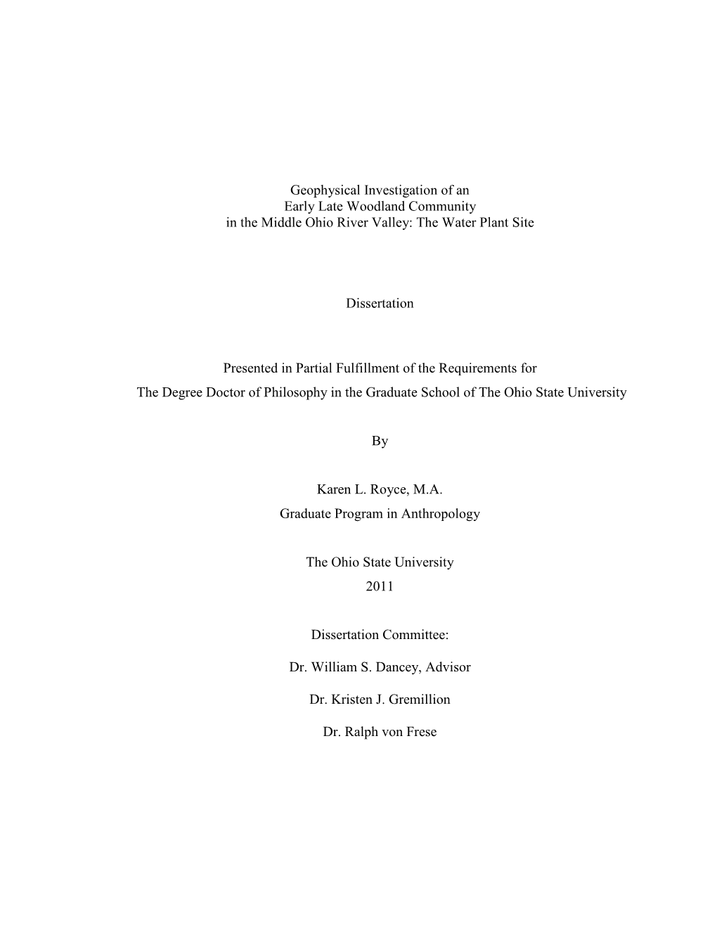 Geophysical Investigation of an Early Late Woodland Community in the Middle Ohio River Valley: the Water Plant Site