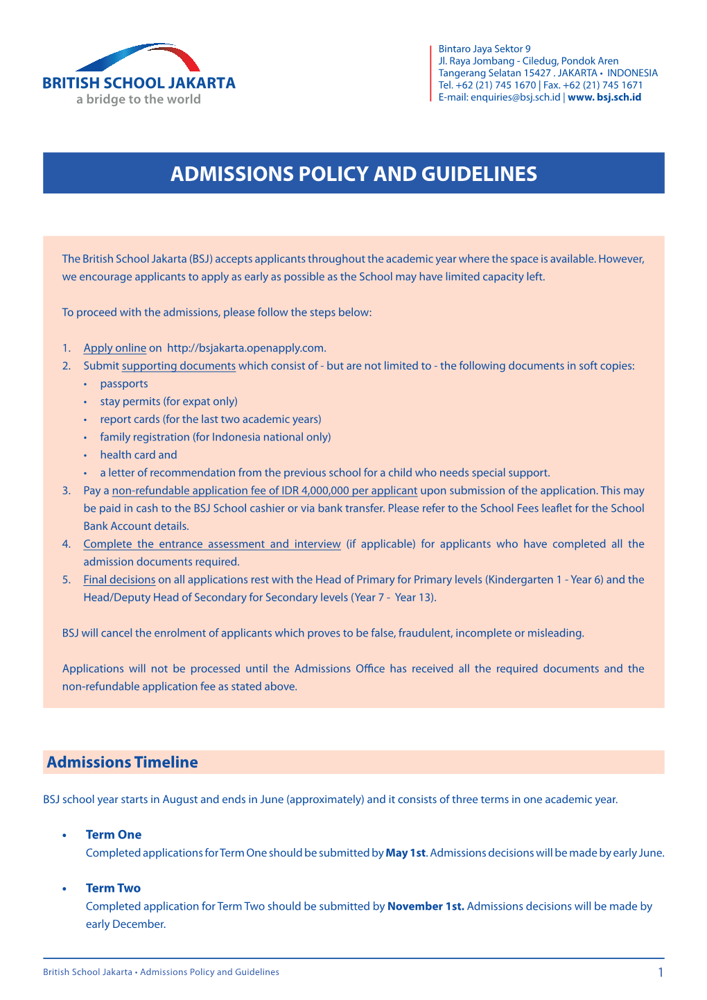 Admissions Policy and Guidelines
