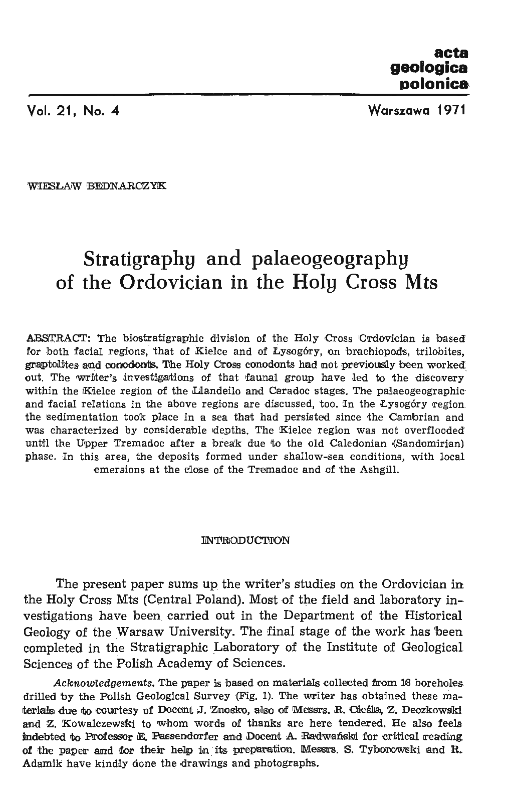 Stratigraphg and Palaeogeographg of the Ordovician in the Holy Cross Mts
