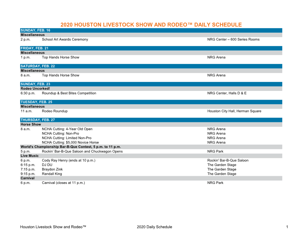 2020 Houston Livestock Show and Rodeo™ Daily Schedule Sunday, Feb