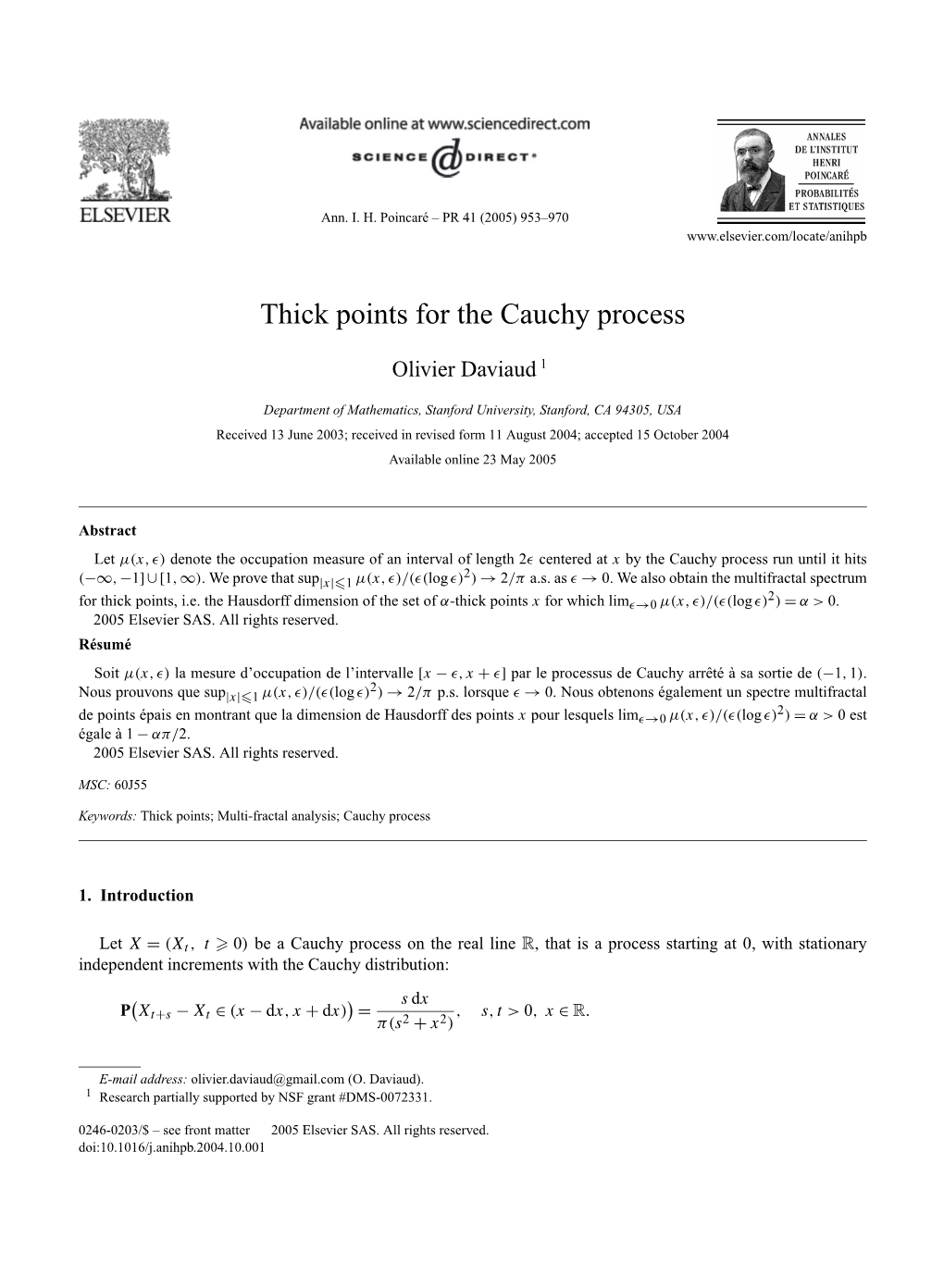 Thick Points for the Cauchy Process