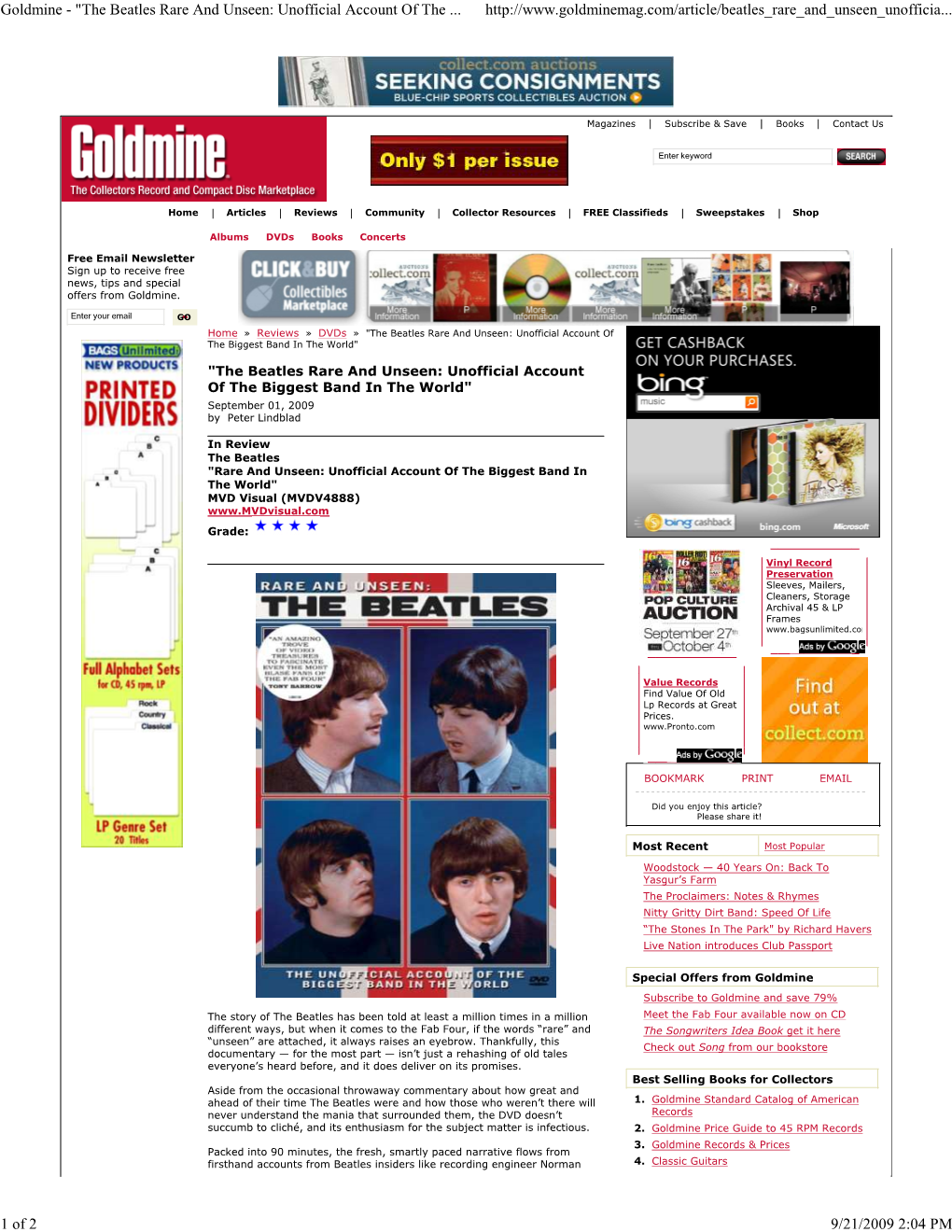 Goldmine - "The Beatles Rare and Unseen: Unofficial Account of the