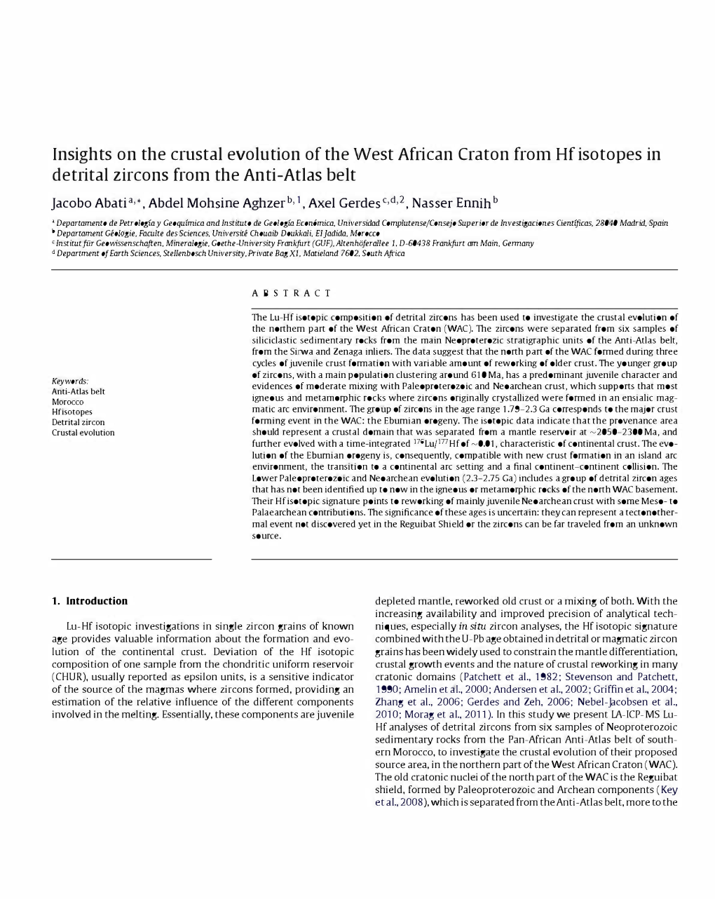 Insights on the Crustal Evolution of the West African (Raton from Hf Isotopes in Detrital Zircons from the Anti-Atlas Belt