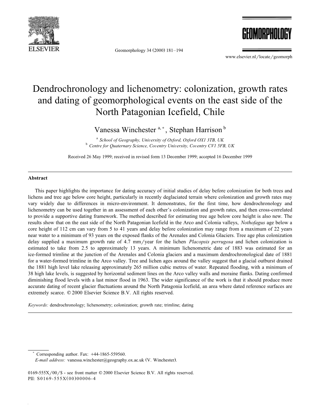 Dendrochronology and Lichenometry: Colonization, Growth Rates and Dating of Geomorphological Events on the East Side of the North Patagonian Icefield, Chile