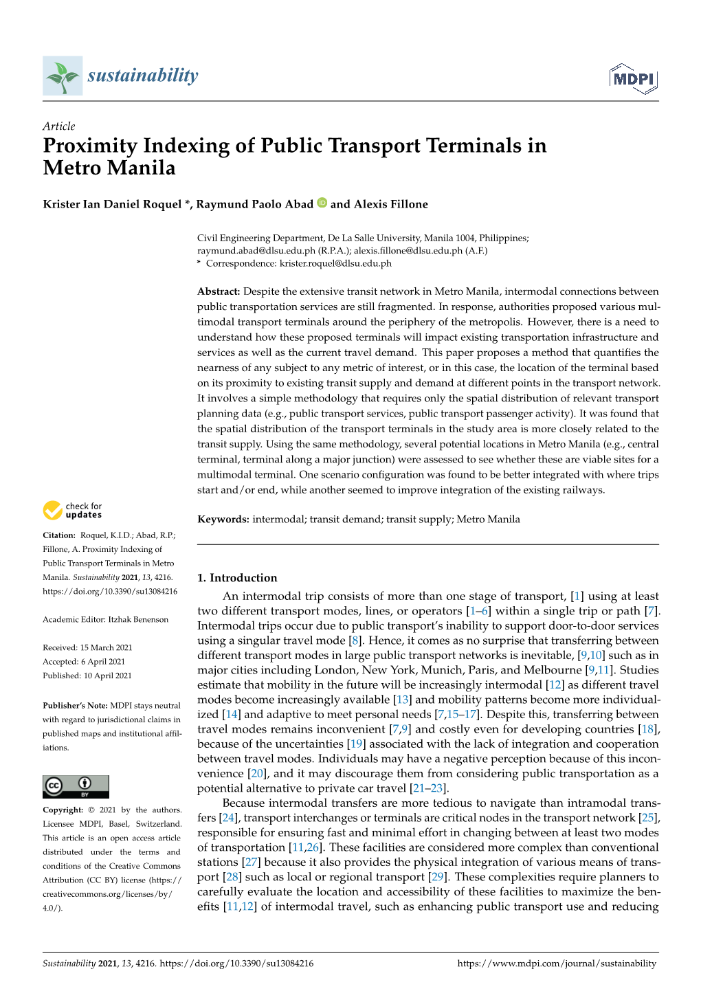 Proximity Indexing of Public Transport Terminals in Metro Manila