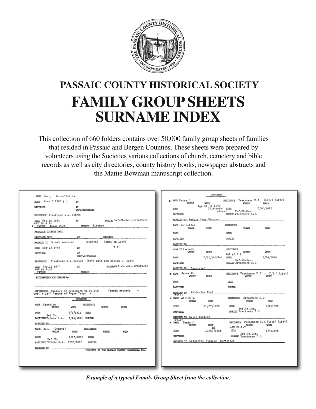 Family Group Sheets Surname Index