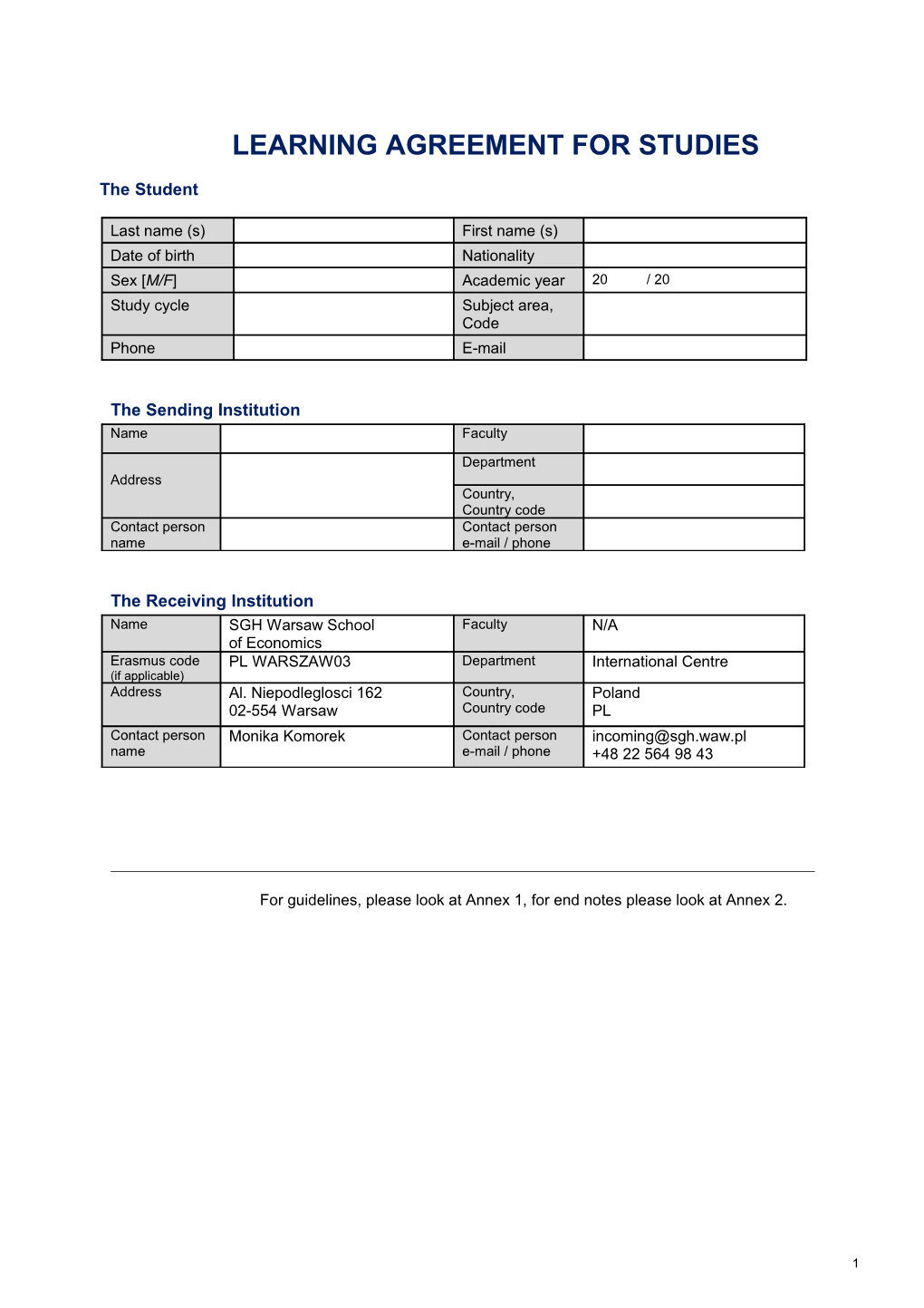 Learning Agreement for Studies