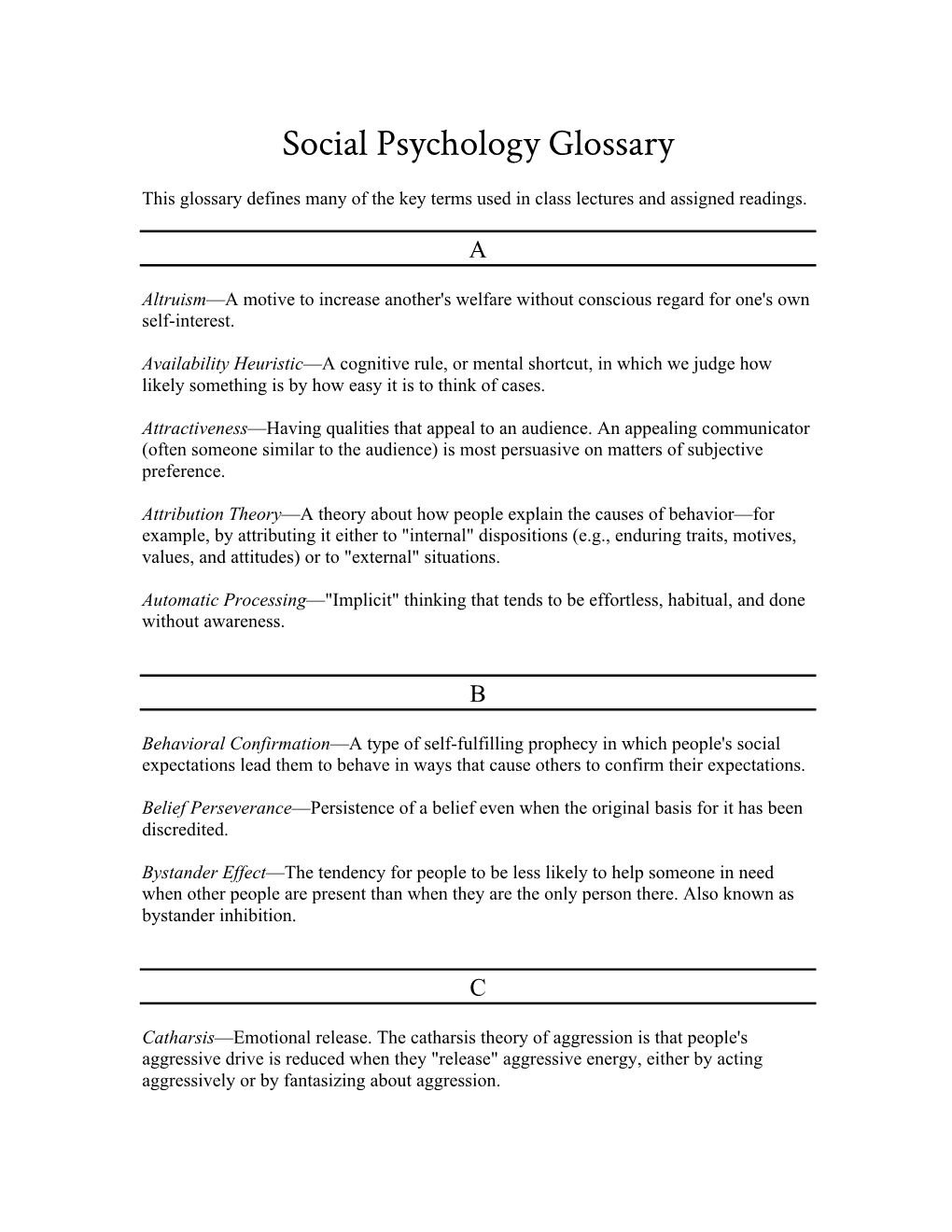 Social Psychology Glossary