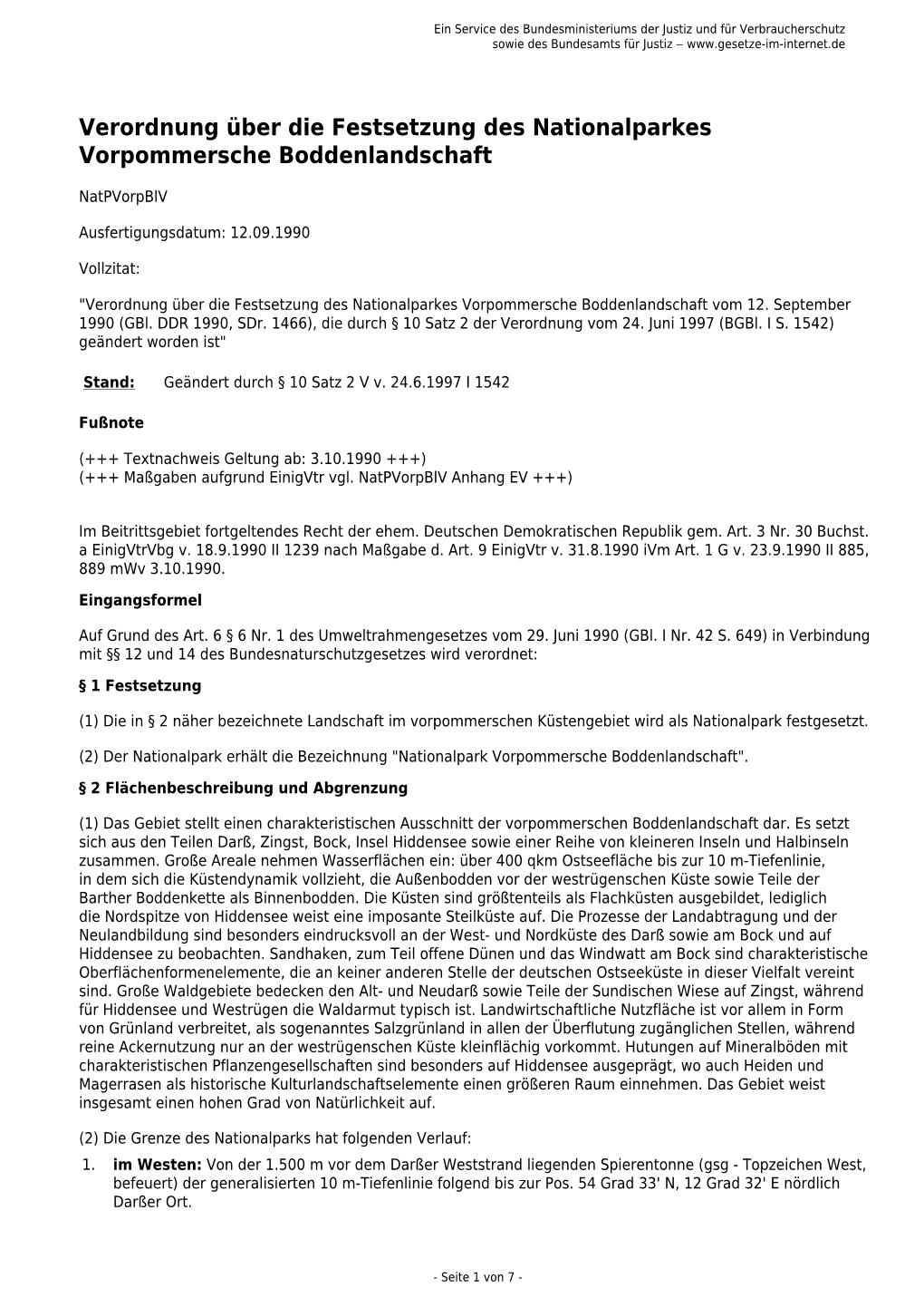 Verordnung Über Die Festsetzung Des Nationalparkes Vorpommersche Boddenlandschaft