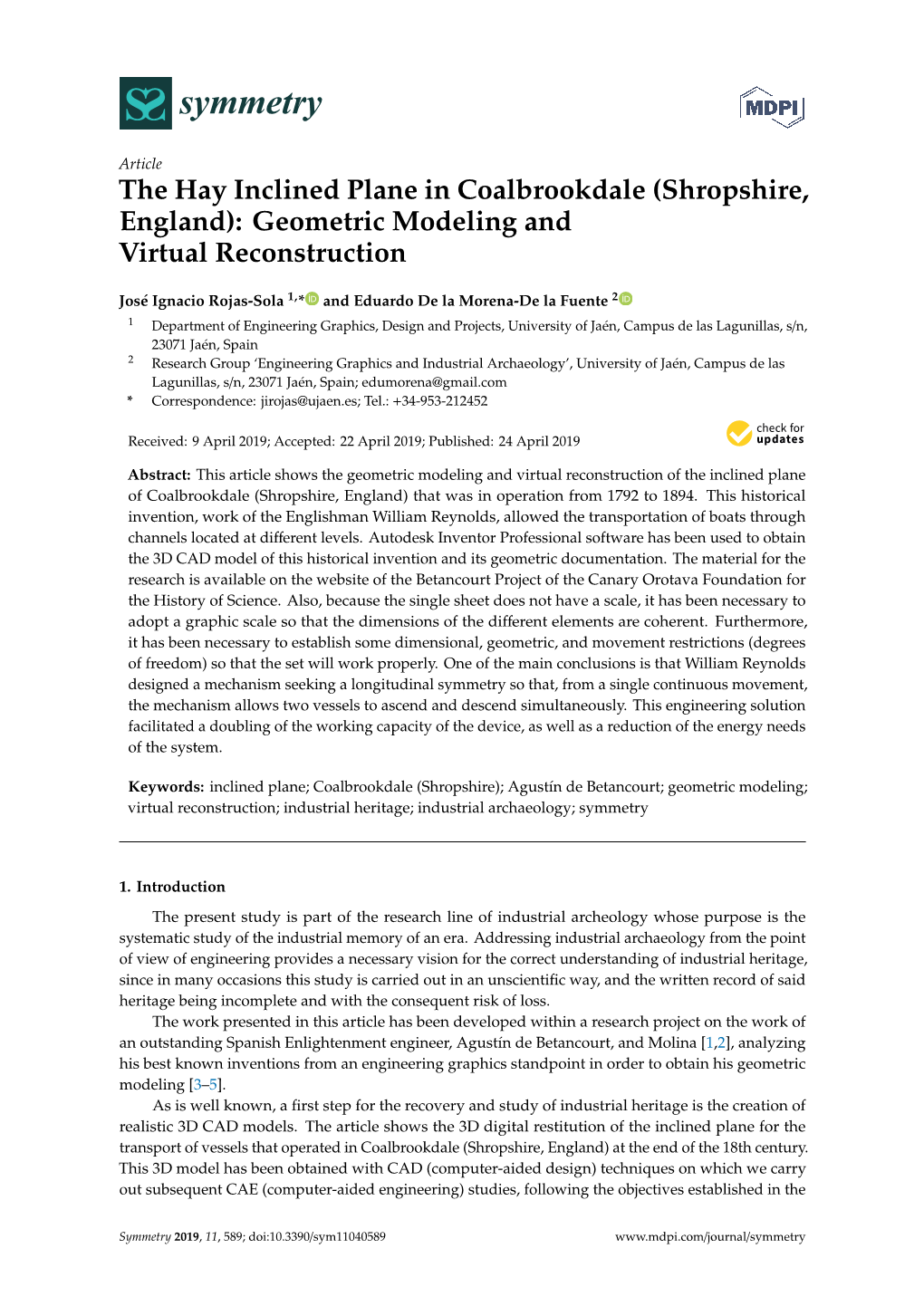 The Hay Inclined Plane in Coalbrookdale (Shropshire, England): Geometric Modeling and Virtual Reconstruction