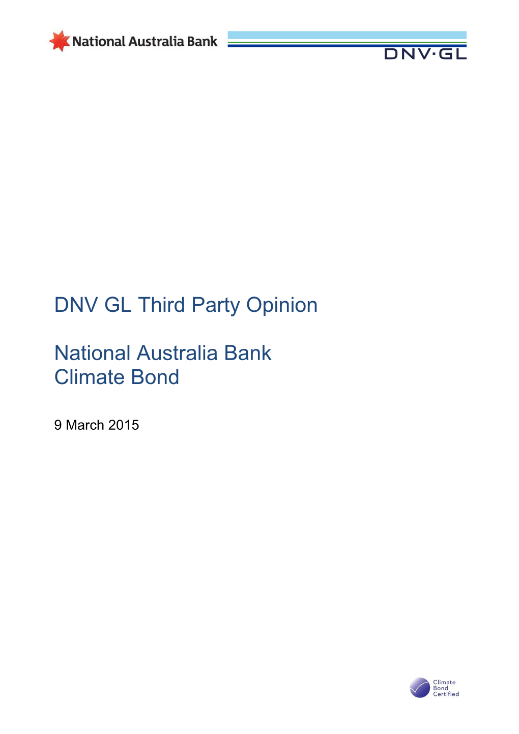 DNV GL Third Party Opinion National Australia Bank Climate Bond