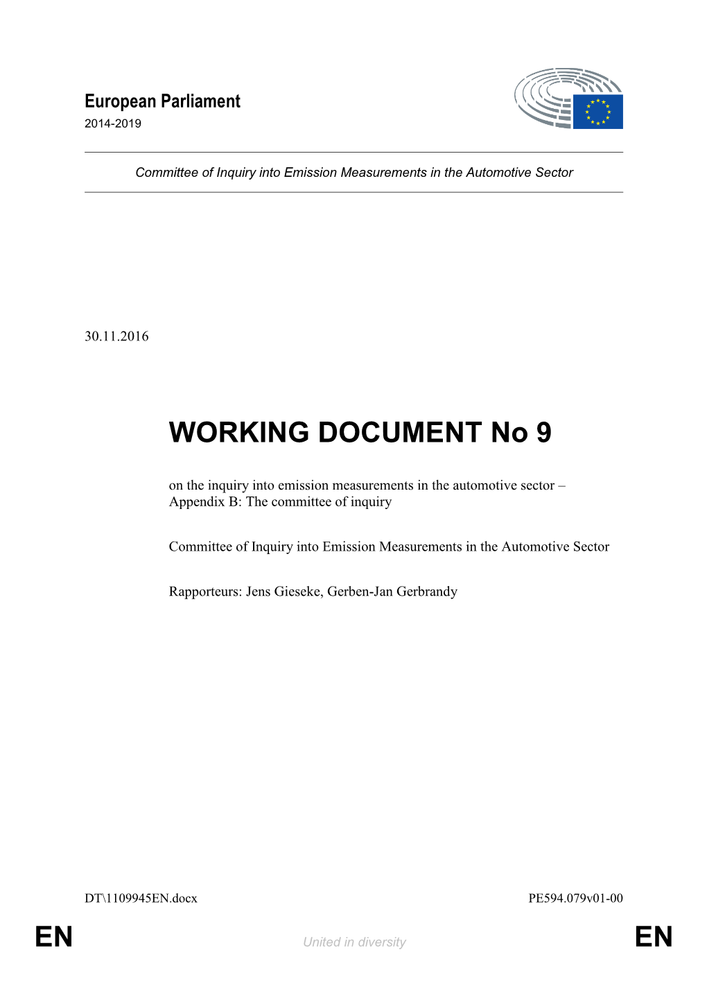 EN EN WORKING DOCUMENT No 9