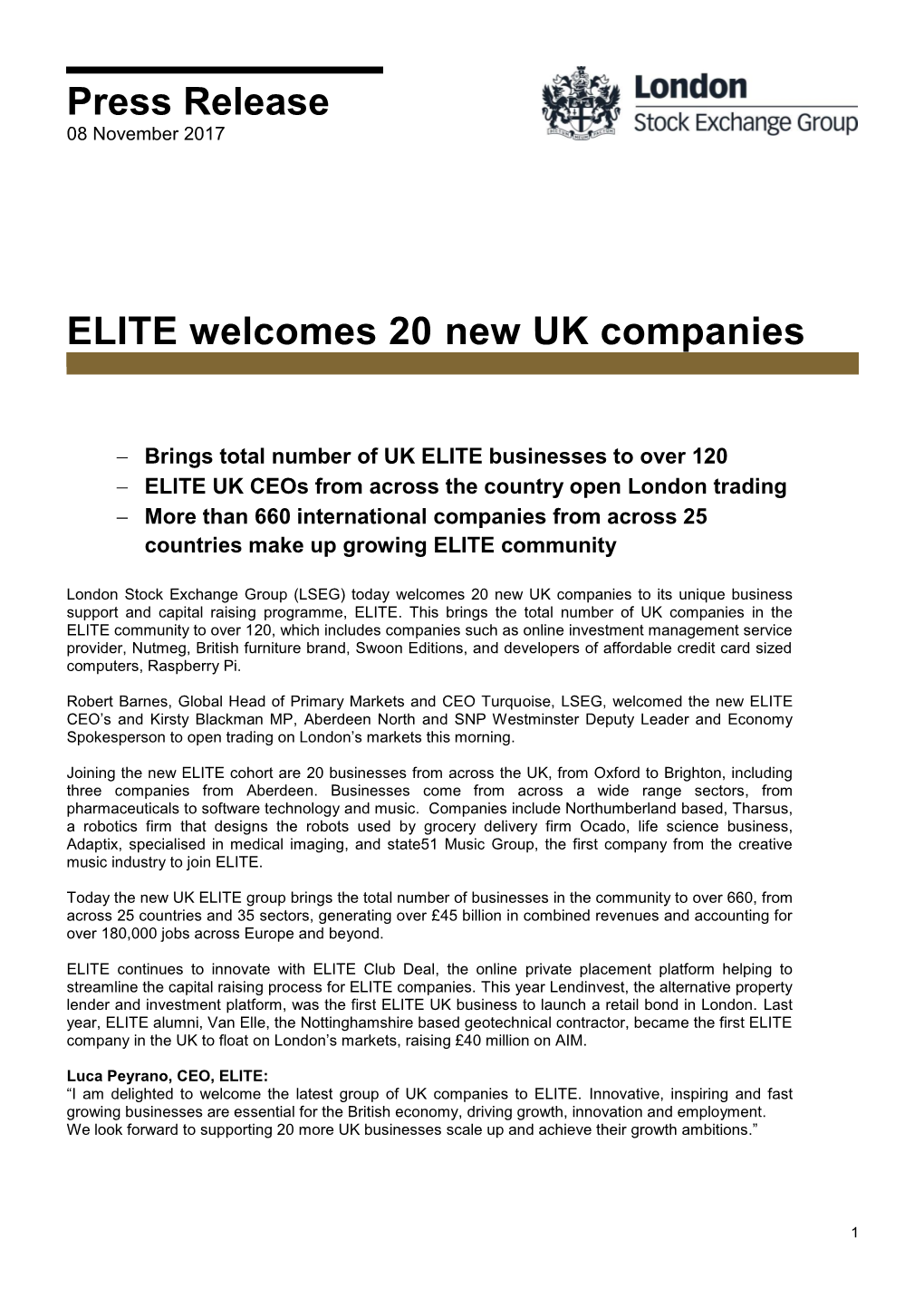 ELITE Welcomes 20 New UK Companies