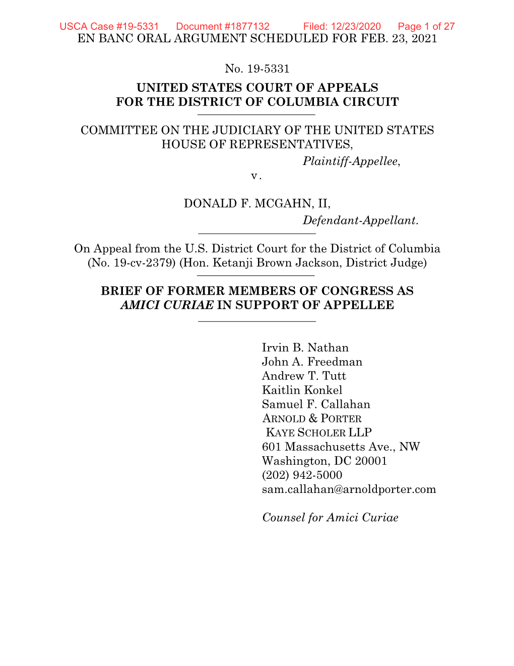 2020-12-23 Amicus-Former Members of Congress in Mcgahn En Banc II