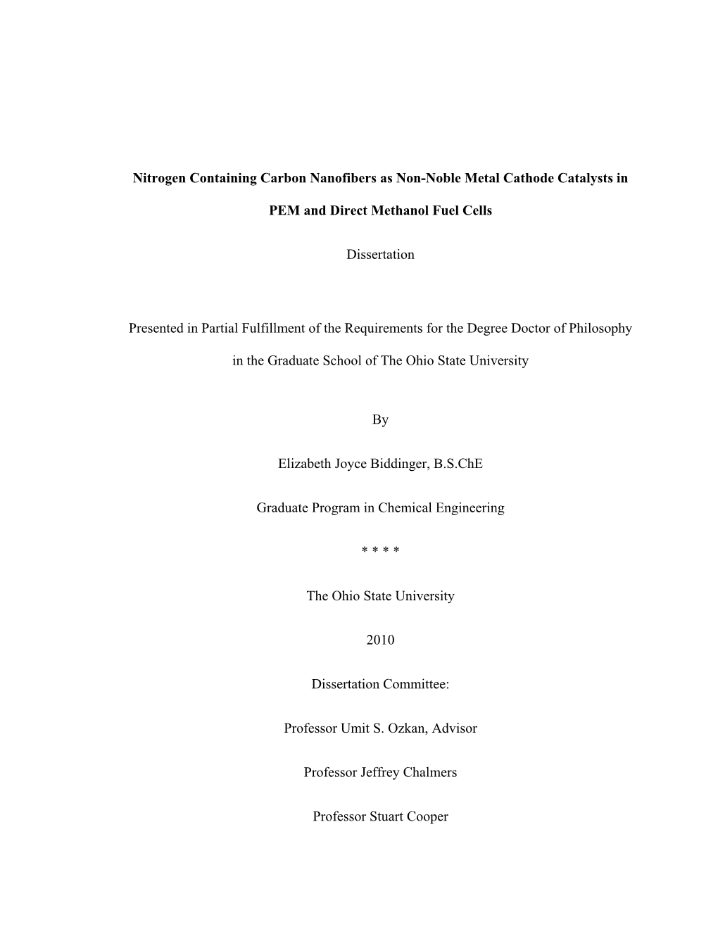 Nitrogen Containing Carbon Nanofibers As Non-Noble Metal Cathode Catalysts In