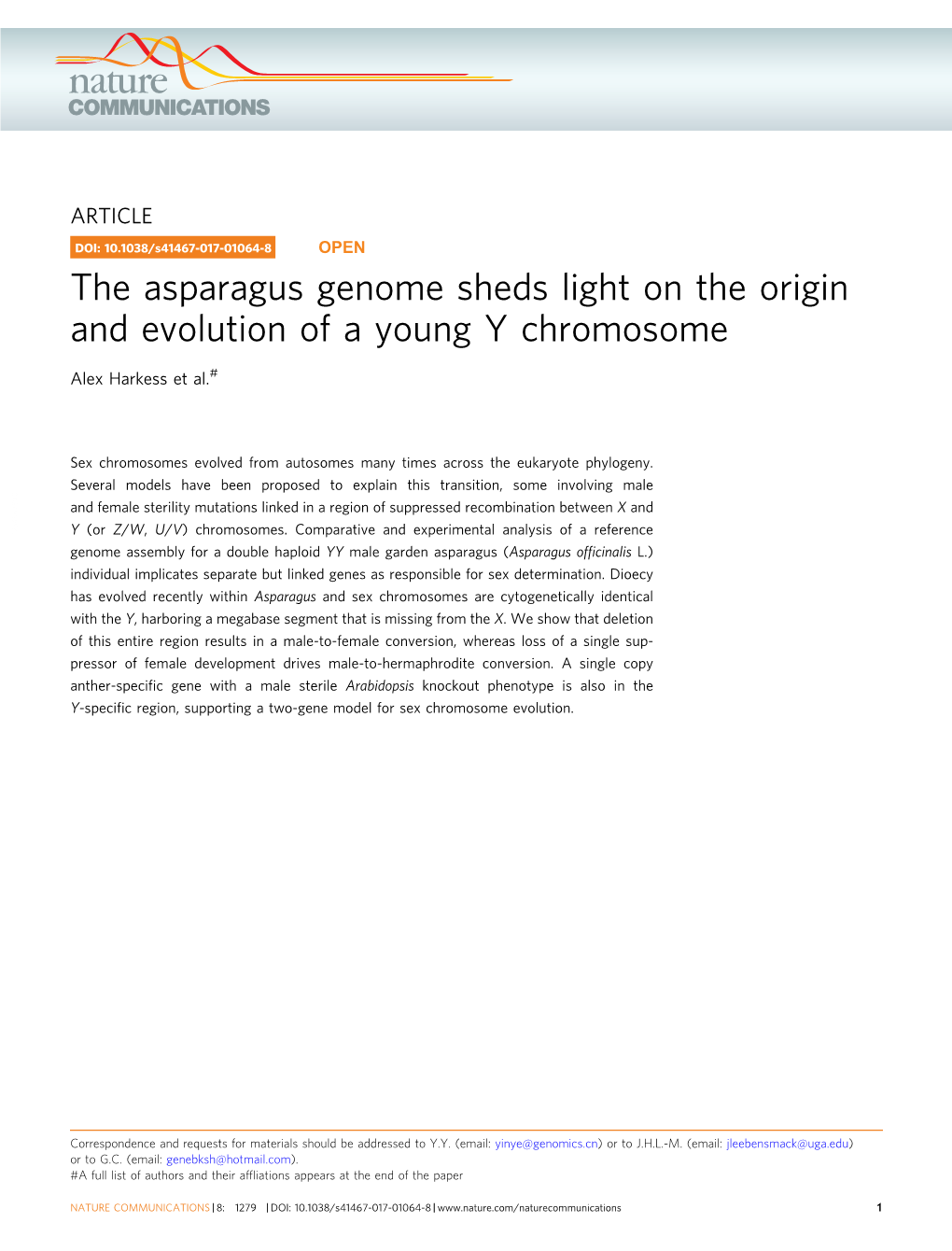 The Asparagus Genome Sheds Light on the Origin and Evolution of a Young Y Chromosome