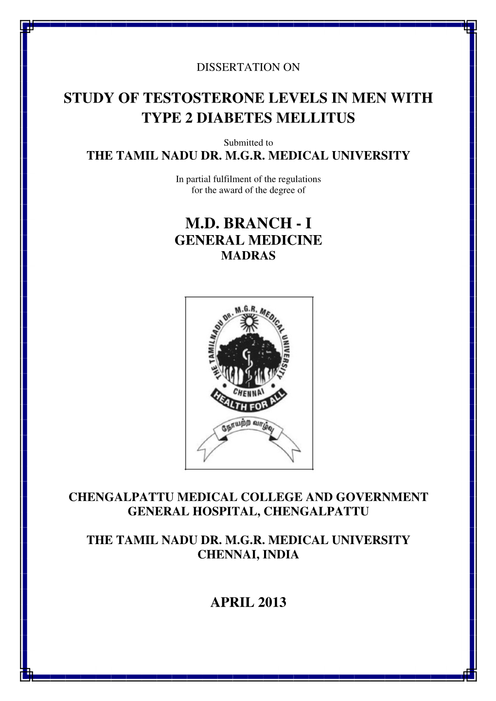 Study of Testosterone Levels in Men with Type 2 Diabetes Mellitus