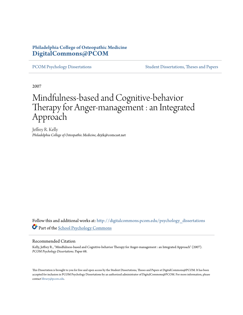 Mindfulness-Based and Cognitive-Behavior Therapy for Anger-Management : an Integrated Approach Jeffrey R