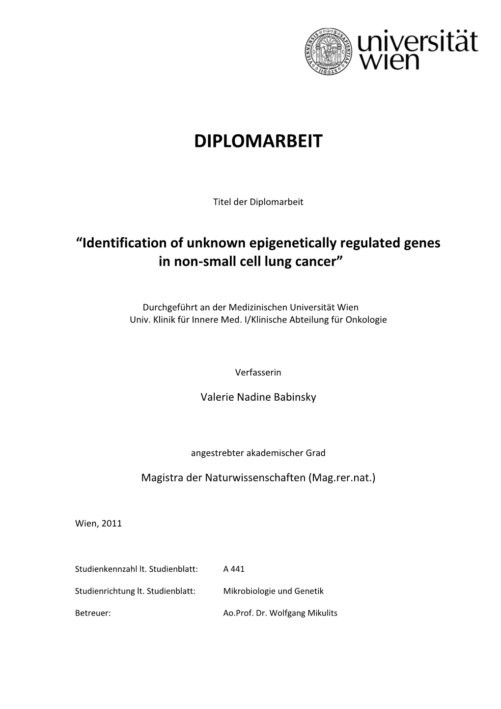 Identification of Unknown Epigenetically Regulated Genes in Non-Small Cell Lung Cancer”