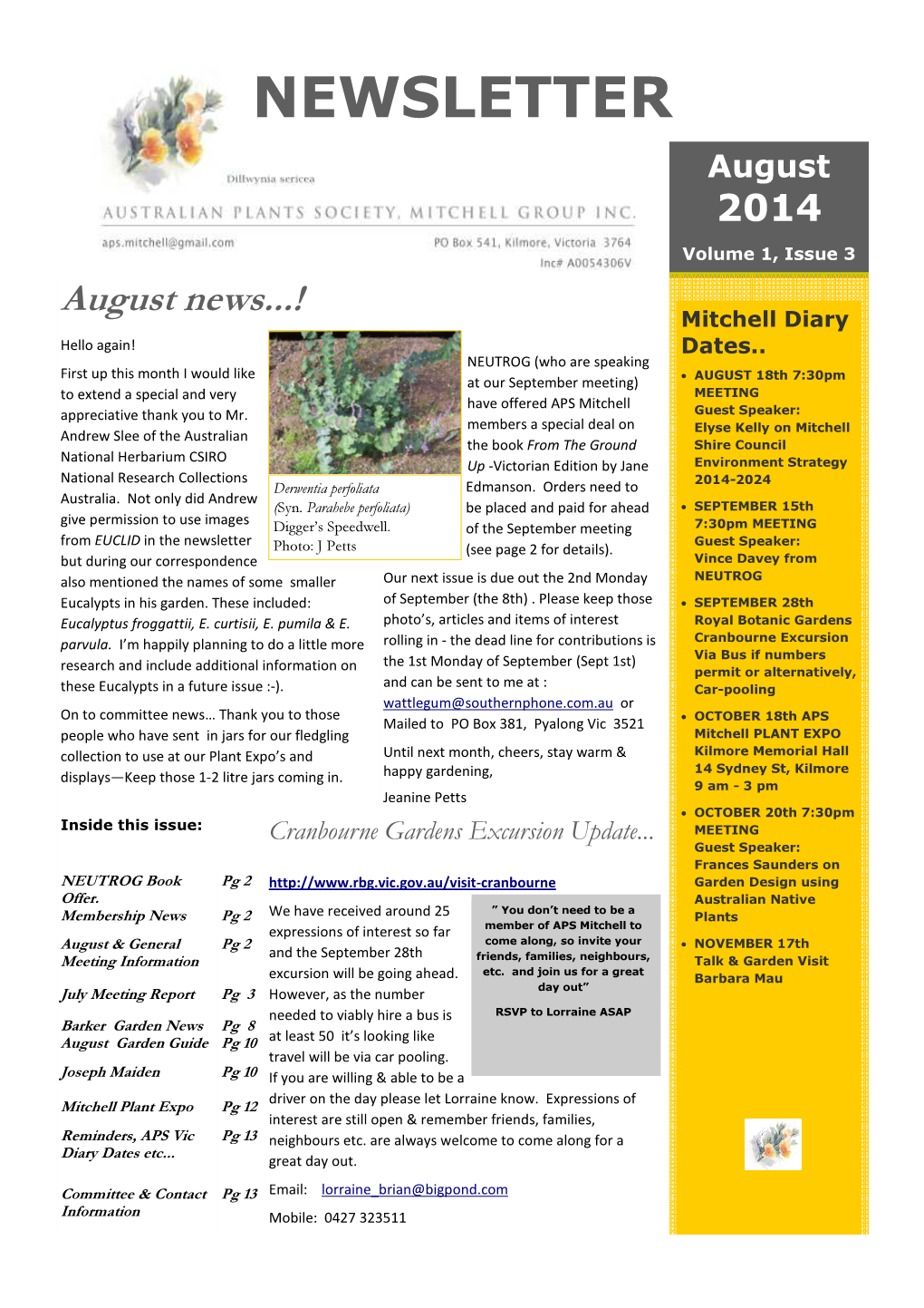 APS Mitchell Newsletter 2014. 1.3 August