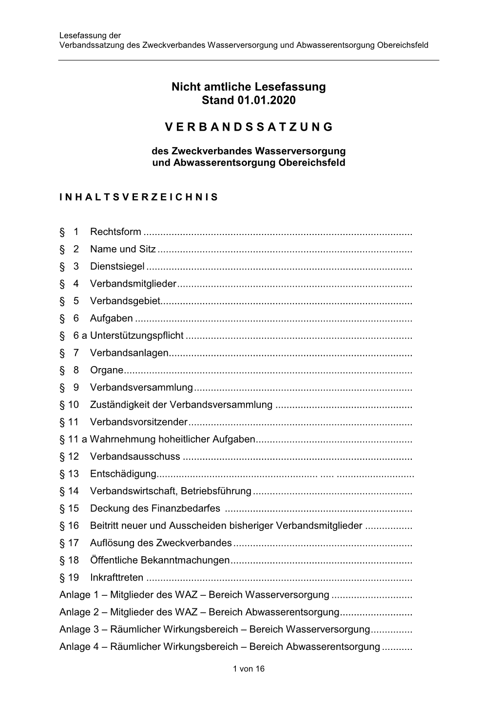 Nicht Amtliche Lesefassung Stand 01.01.2020