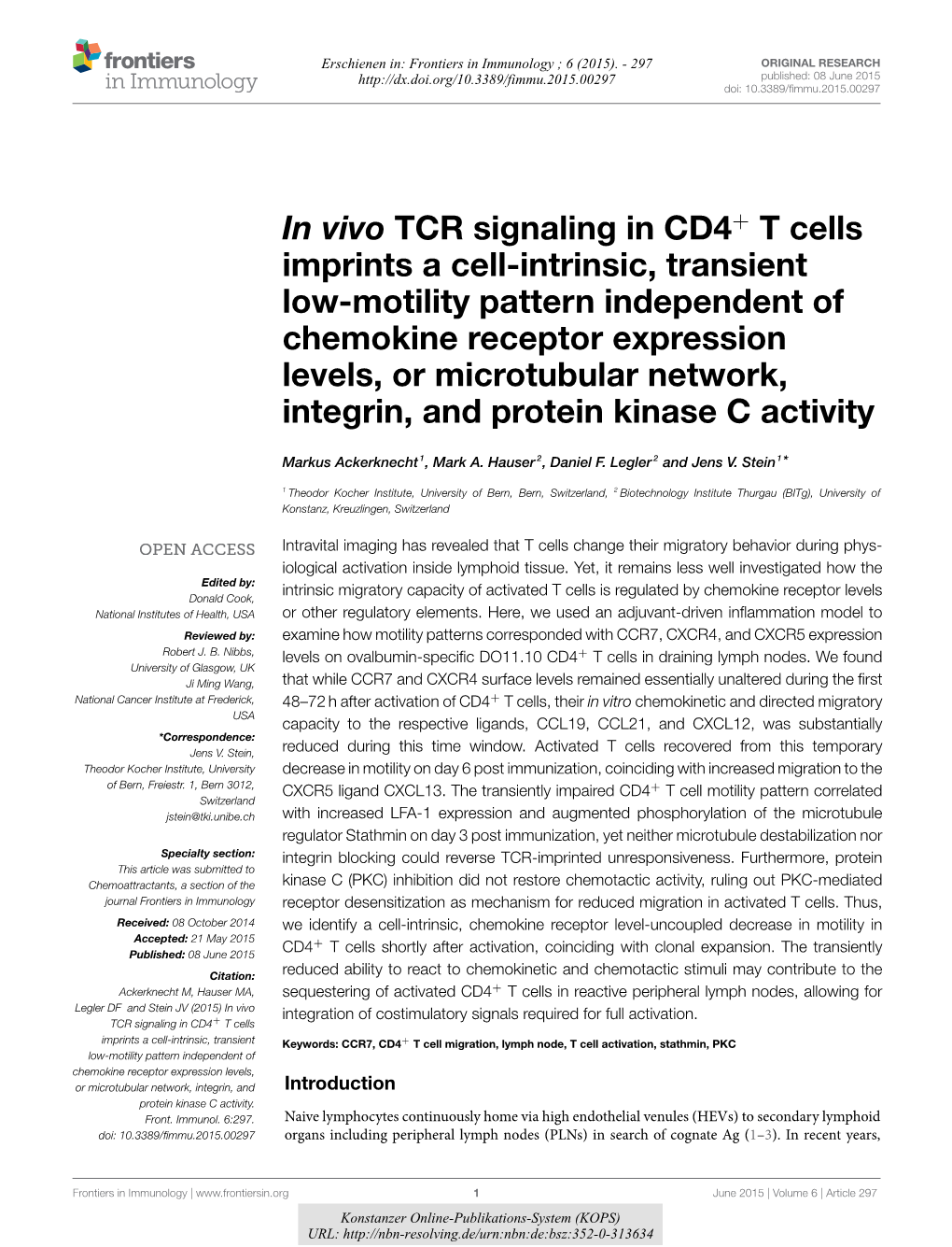 In Vivo TCR Signaling in CD4+ T Cells Imprints a Cell-Intrinsic, Transient