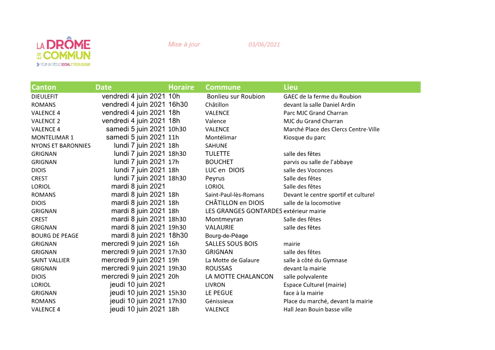 Canton Date Horaire Commune Lieu