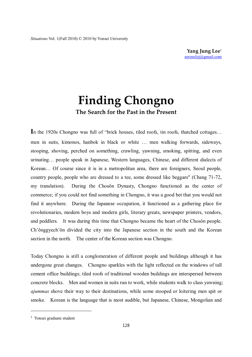 Finding Chongno the Search for the Past in the Present