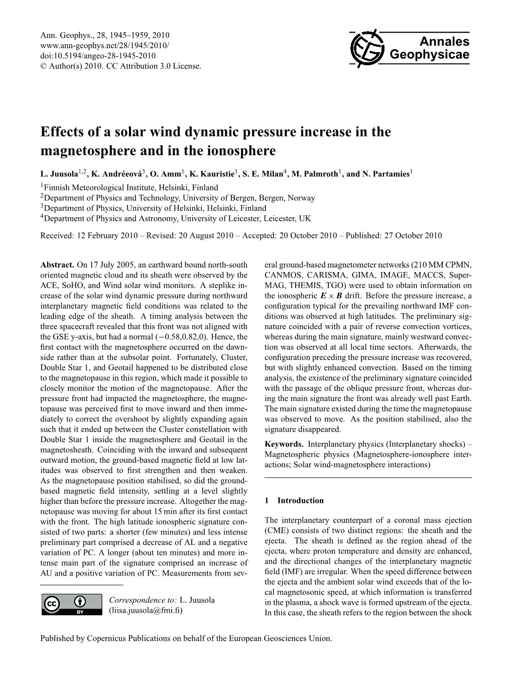 Effects of a Solar Wind Dynamic Pressure Increase in the Magnetosphere and in the Ionosphere