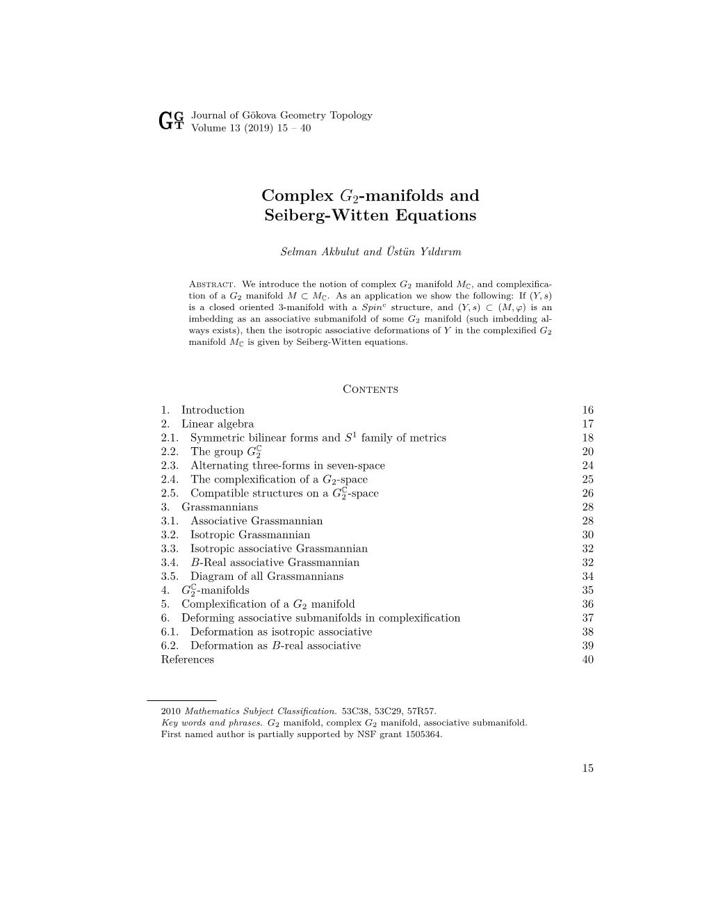 Complex G2-Manifolds and Seiberg-Witten Equations