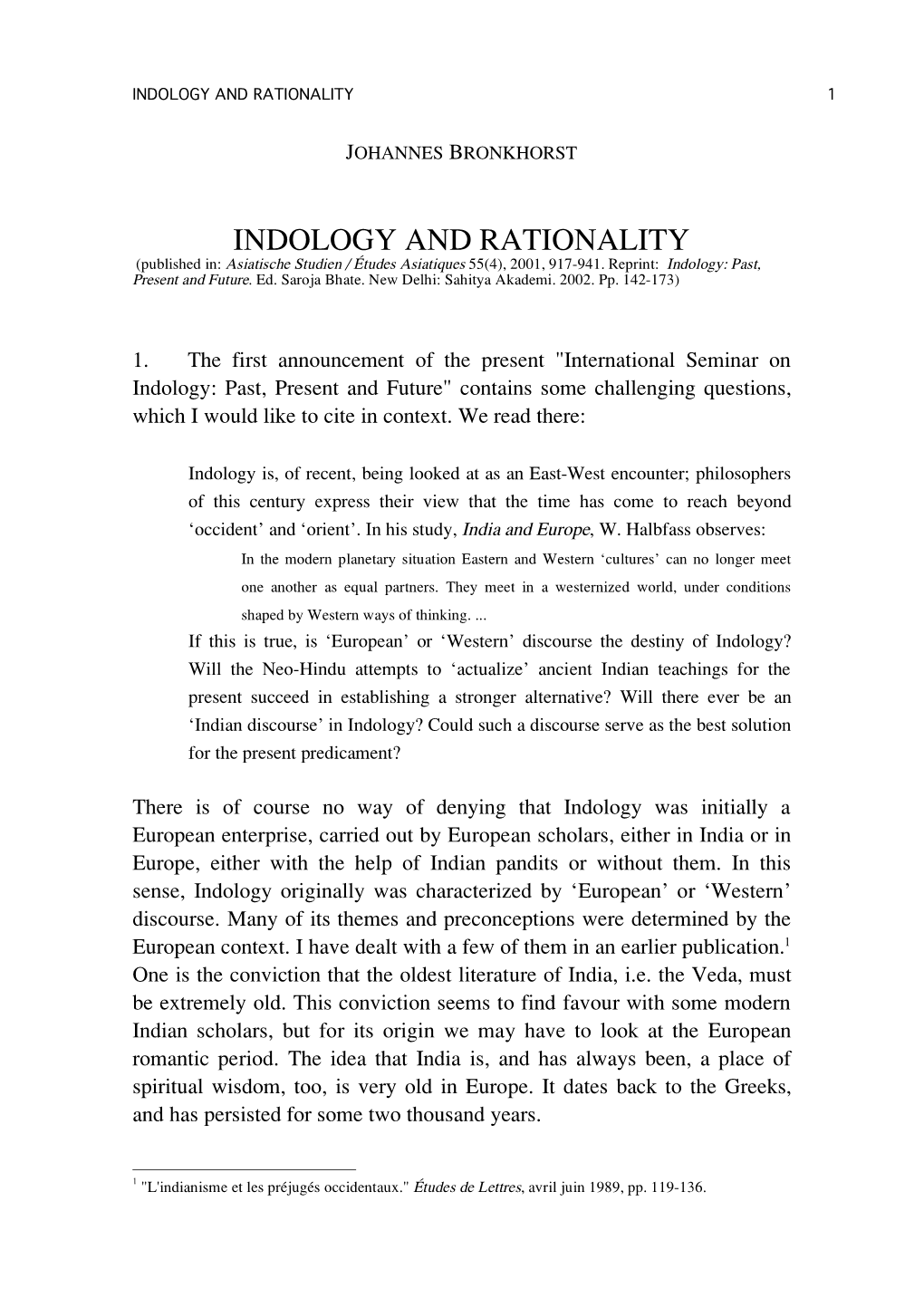 Indology and Rationality 1