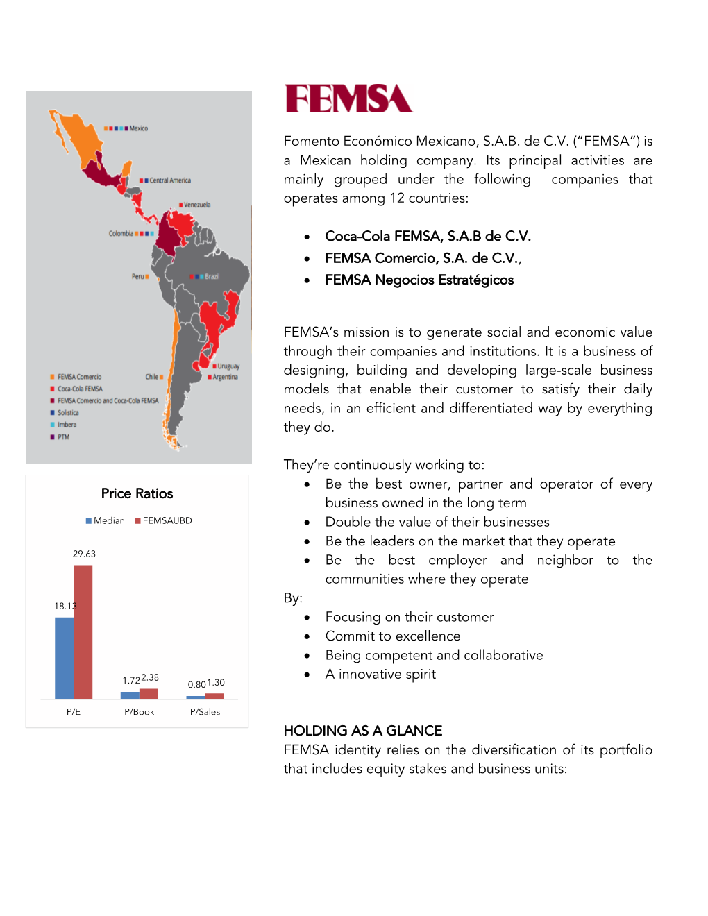 Fomento Económico Mexicano, S.A.B. De C.V. (“FEMSA”) Is a Mexican Holding Company. Its Principal Activities Are Mainly Grou