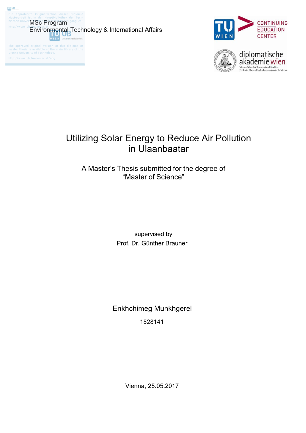 Utilizing Solar Energy to Reduce Air Pollution in Ulaanbaatar