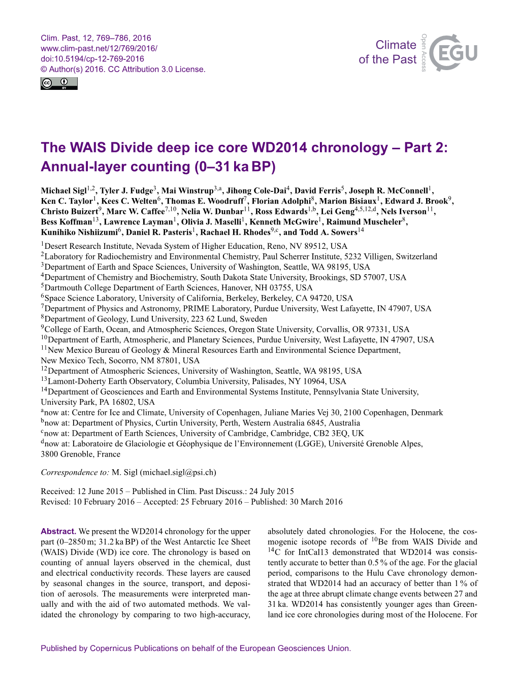 The WAIS Divide Deep Ice Core WD2014 Chronology – Part 2: Annual-Layer Counting (0–31 Ka BP)