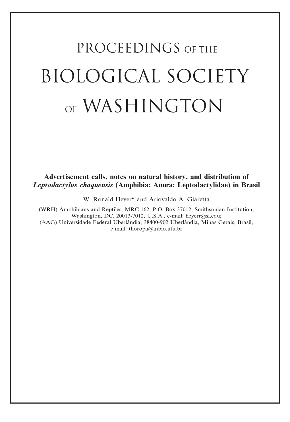 Advertisement Calls, Notes on Natural History, and Distribution of Leptodactylus Chaquensis (Amphibia: Anura: Leptodactylidae) in Brasil