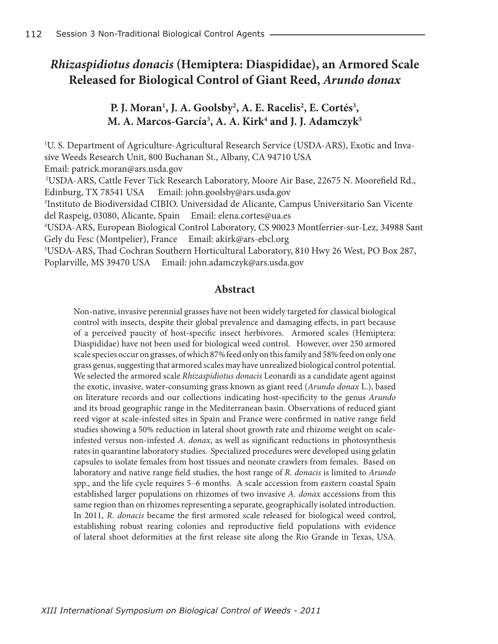 An Armored Scale Released for Biological Control of Giant Reed, Arundo Donax