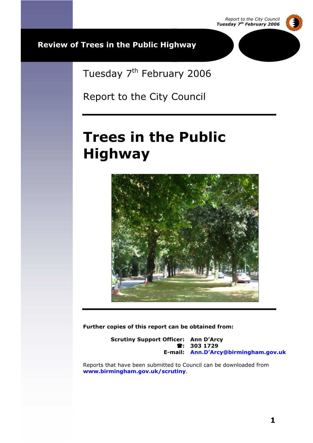 Download: Trees in the Public Highway Scrutiny Review