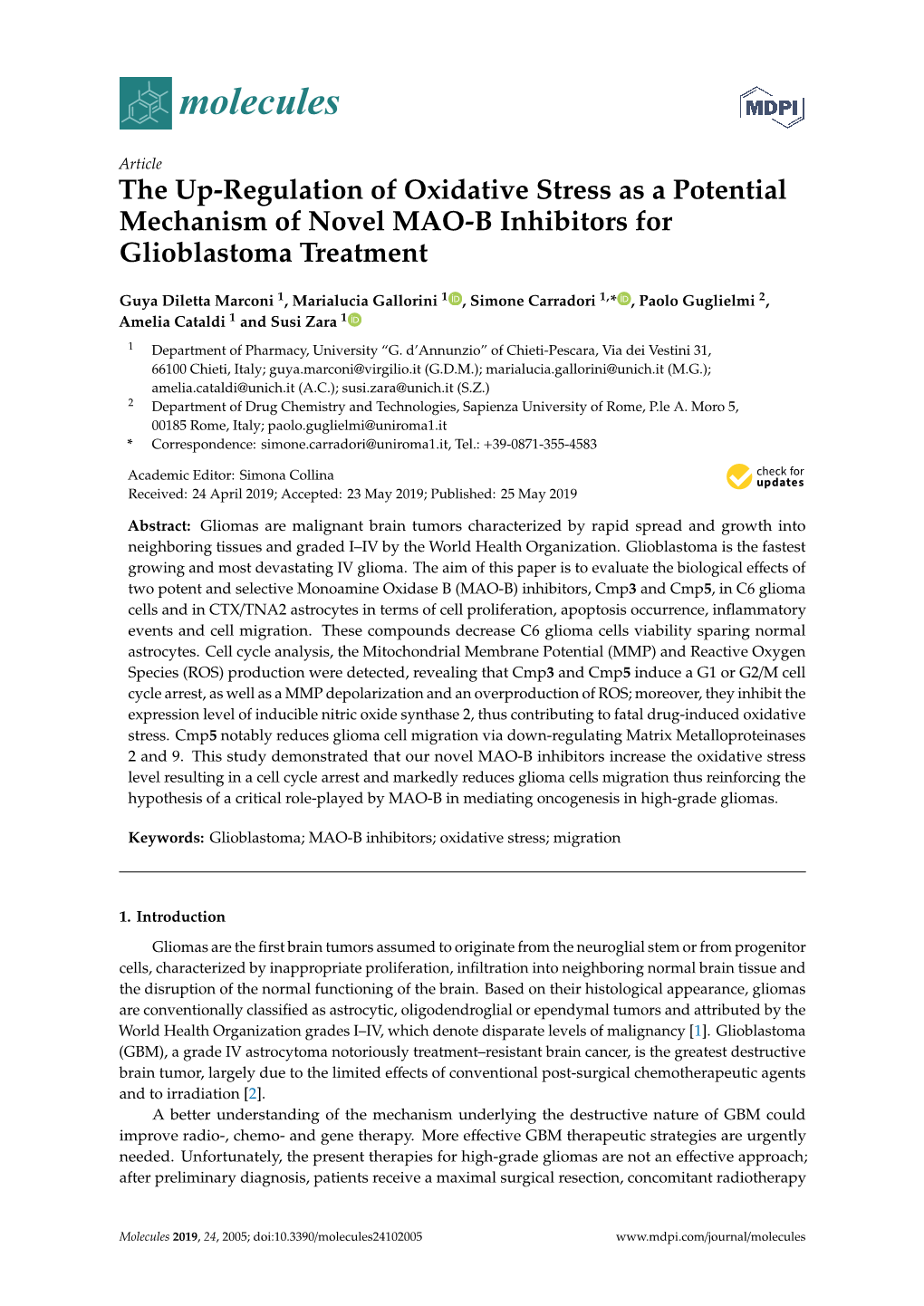 The Up-Regulation of Oxidative Stress As a Potential Mechanism of Novel MAO-B Inhibitors for Glioblastoma Treatment