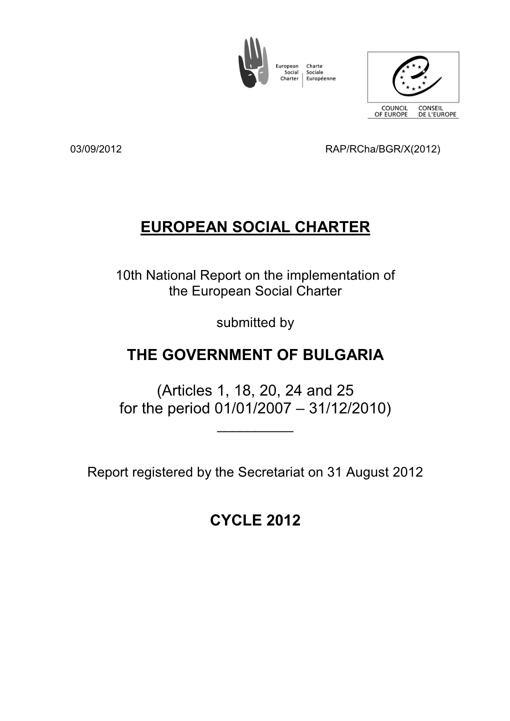 European Social Charter the Government of Bulgaria