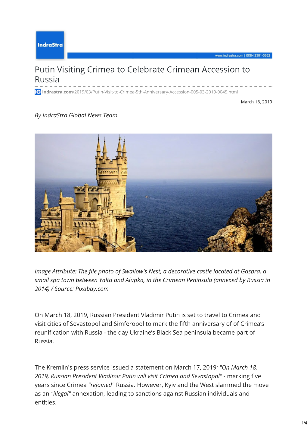 Indrastra.Com-Putin Visiting Crimea to Celebrate Crimean Accession To