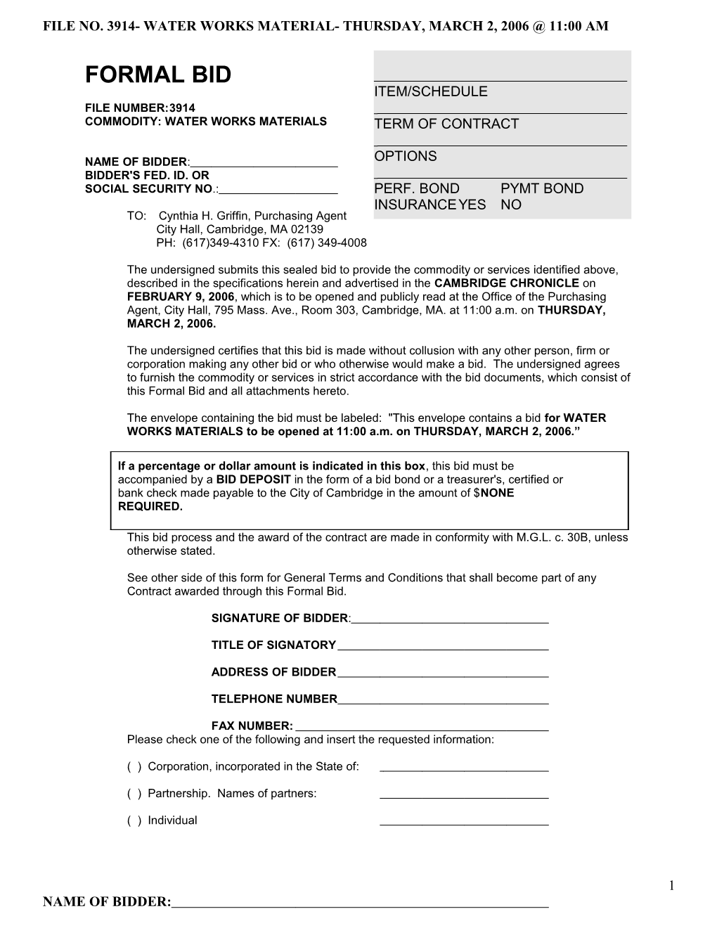 File No. 3914- Water Works Material- Thursday, March 2, 2006 11:00 Am