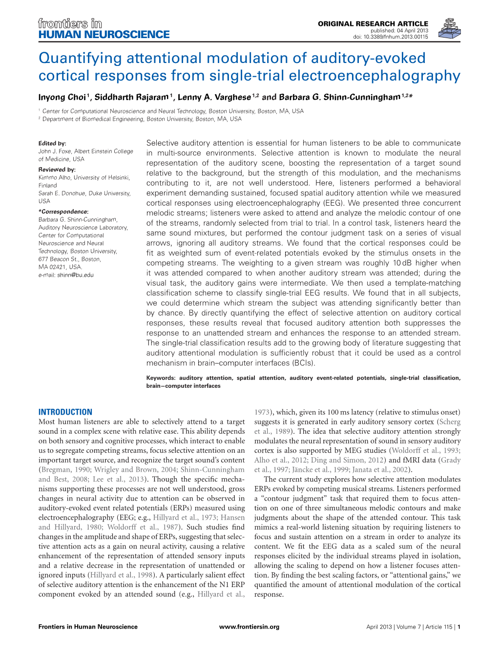 Quantifying Attentional Modulation of Auditory-Evoked Cortical Responses from Single-Trial Electroencephalography