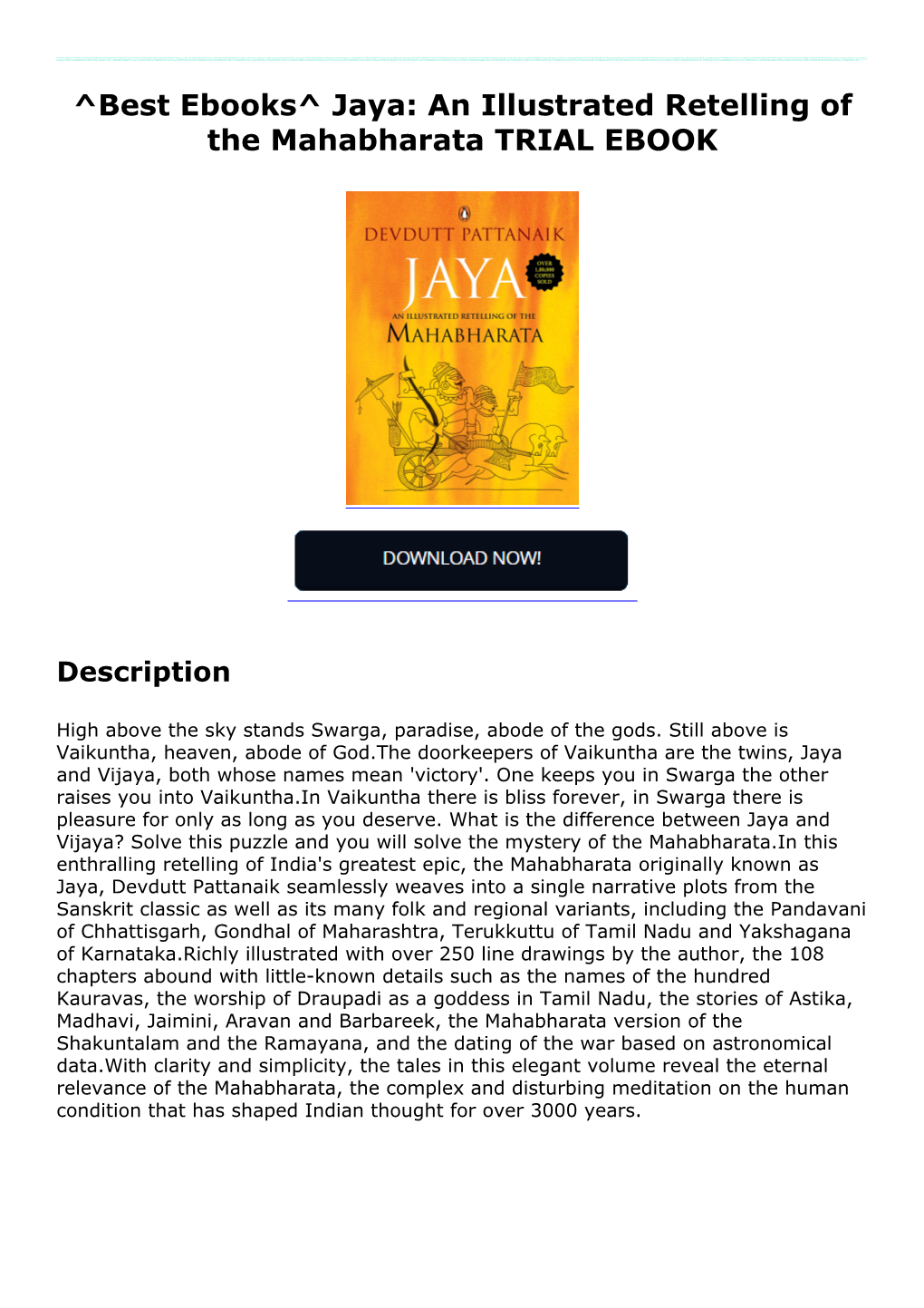 ^Best Ebooks^ Jaya: an Illustrated Retelling of the Mahabharata TRIAL EBOOK