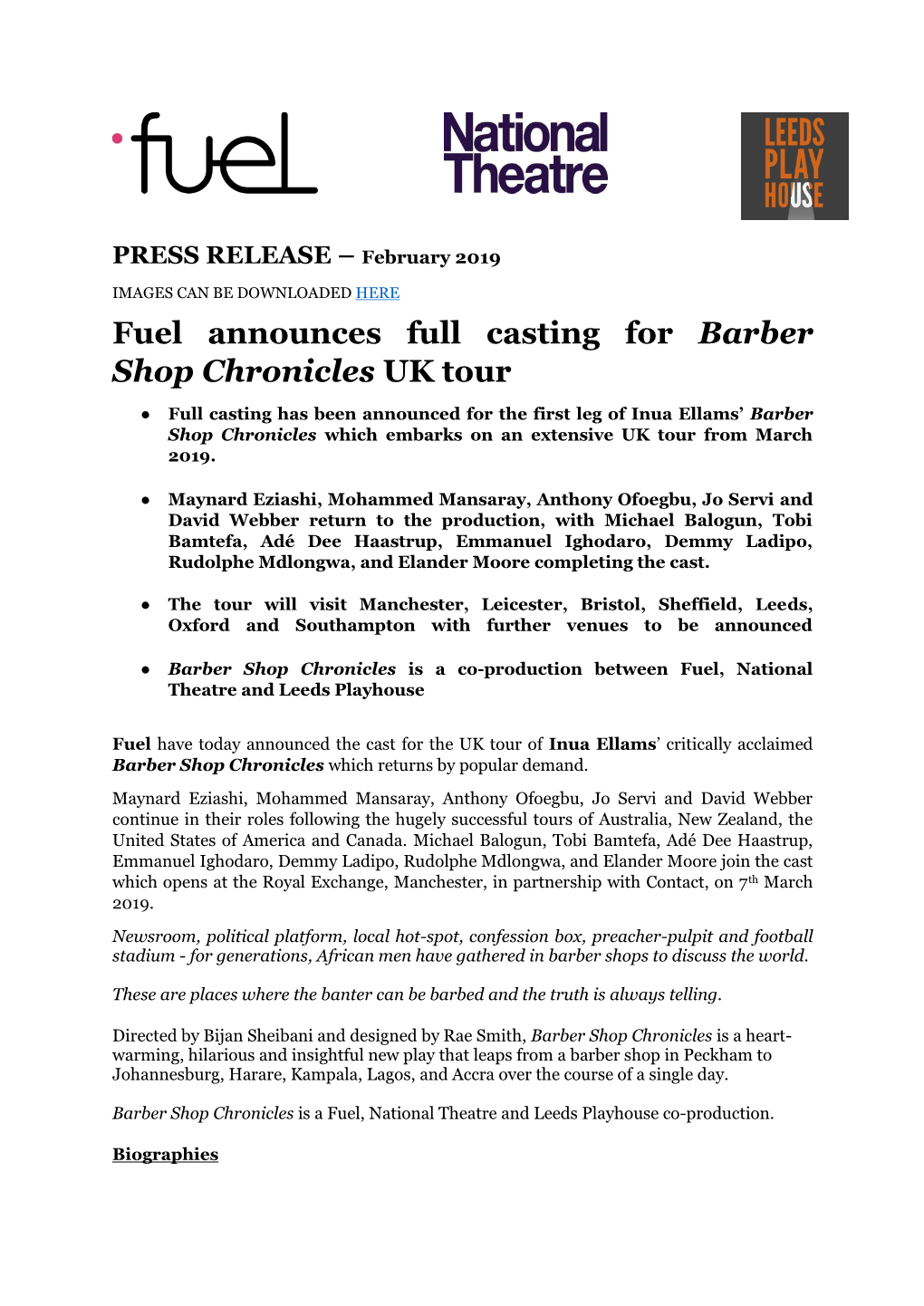 Fuel Announces Full Casting for Barber Shop Chronicles UK Tour