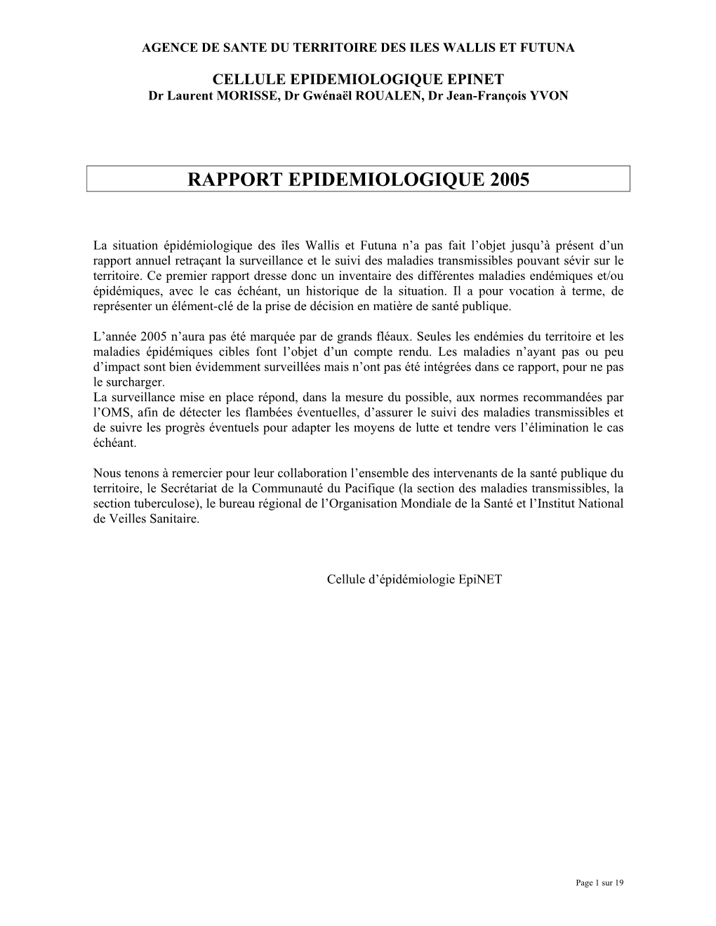 Rapport Epidemiologique 2005