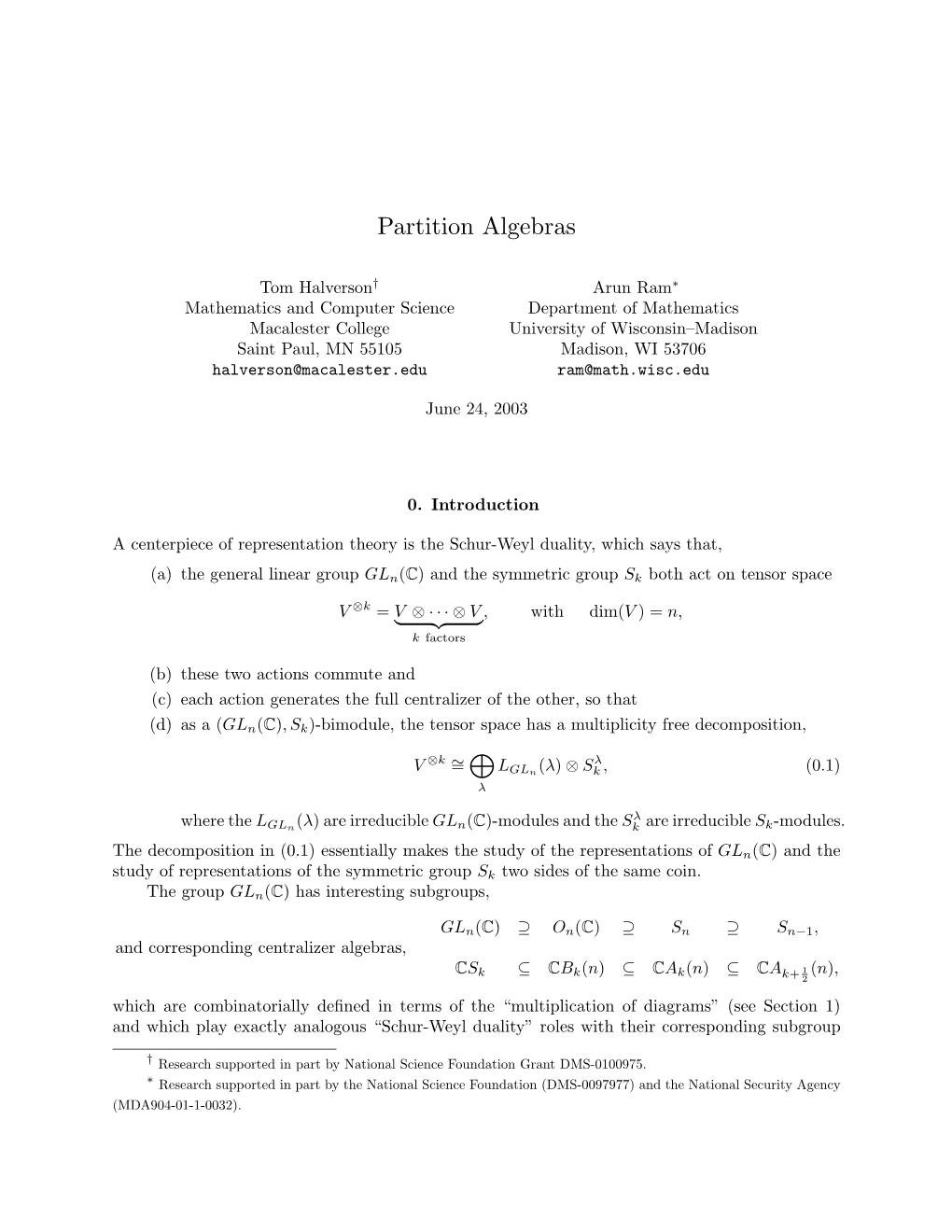 Partition Algebras