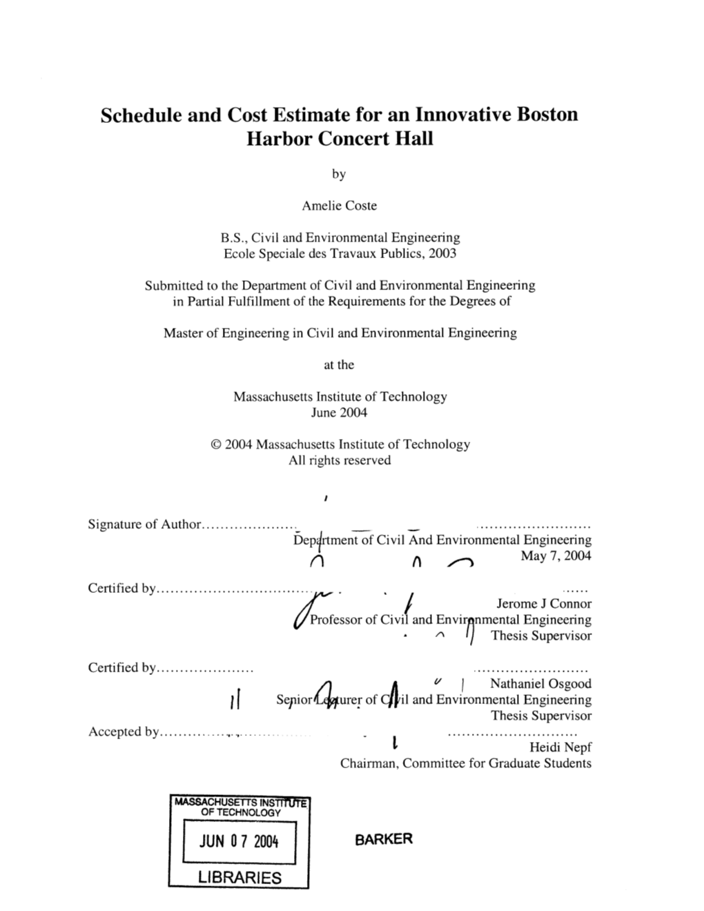 Schedule and Cost Estimate for an Innovative Boston Harbor Concert Hall