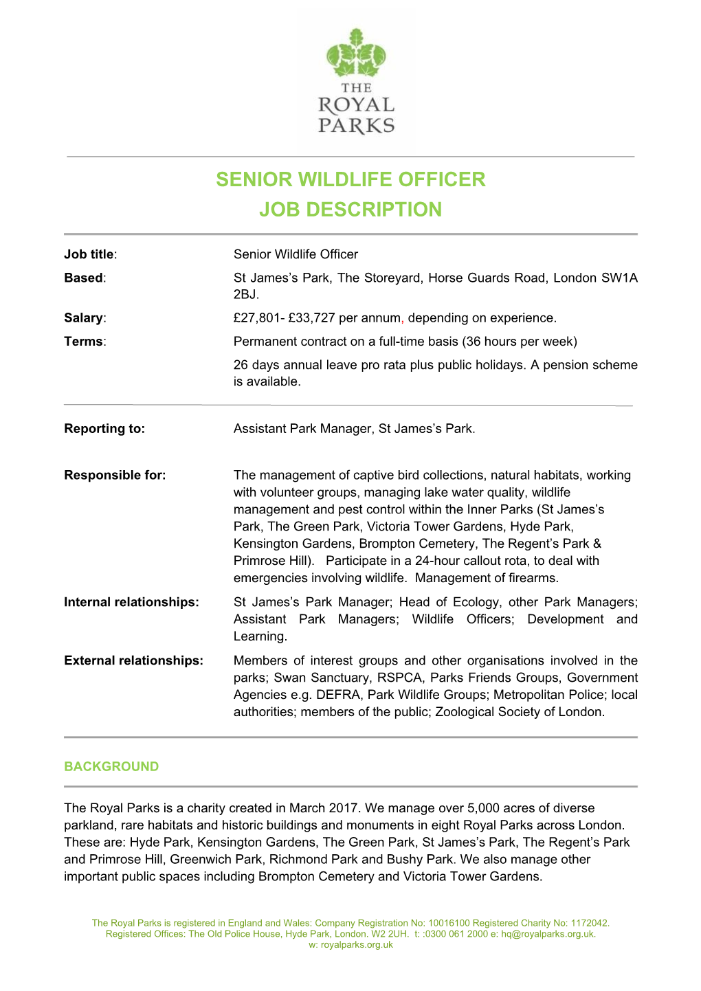 Senior Wildlife Officer Job Description