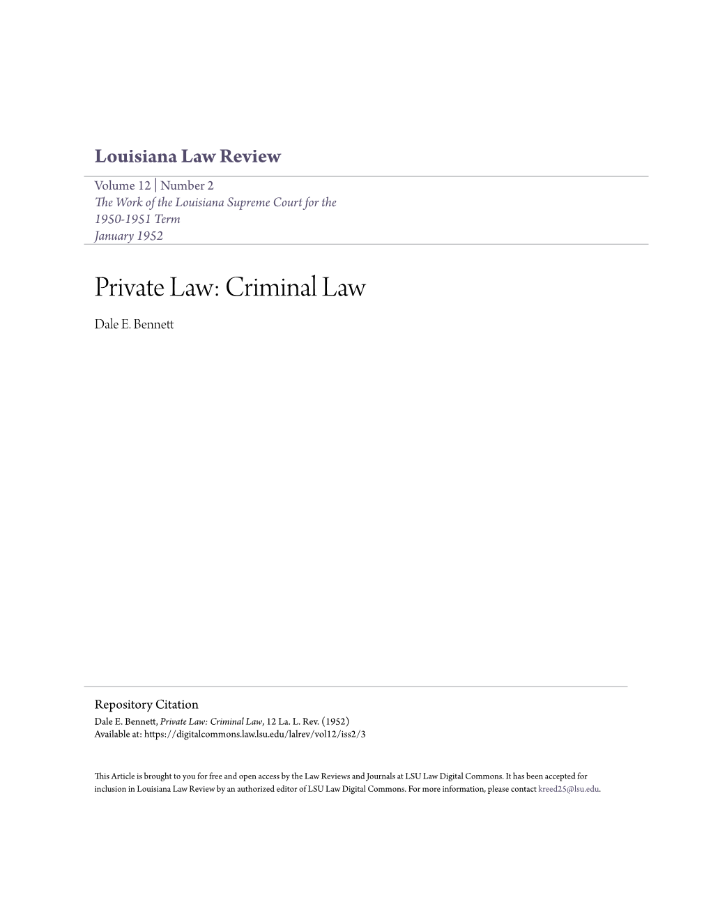 Private Law: Criminal Law Dale E