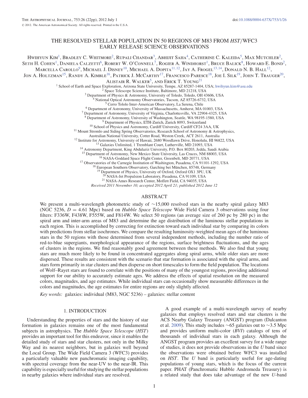 The Resolved Stellar Population in 50 Regions of M83 from Hst/Wfc3 Early Release Science Observations